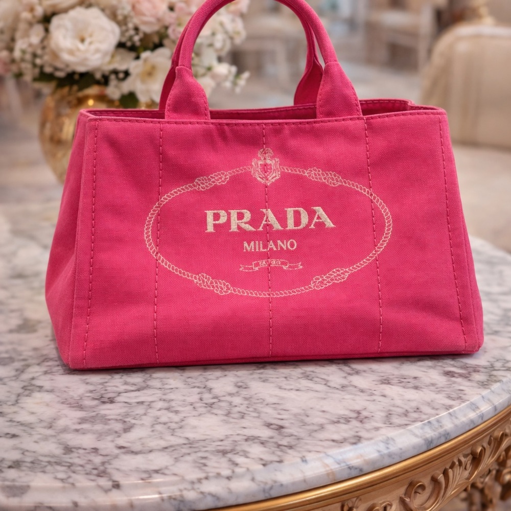 Prada Pink canvas tote Bag Large